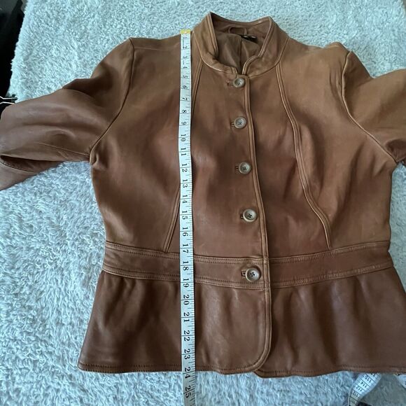 A.N.A. Jr XL Soft Genuine Leather Jacket Brown Blazer Business Casual Peplum Hem - Picture 7 of 12